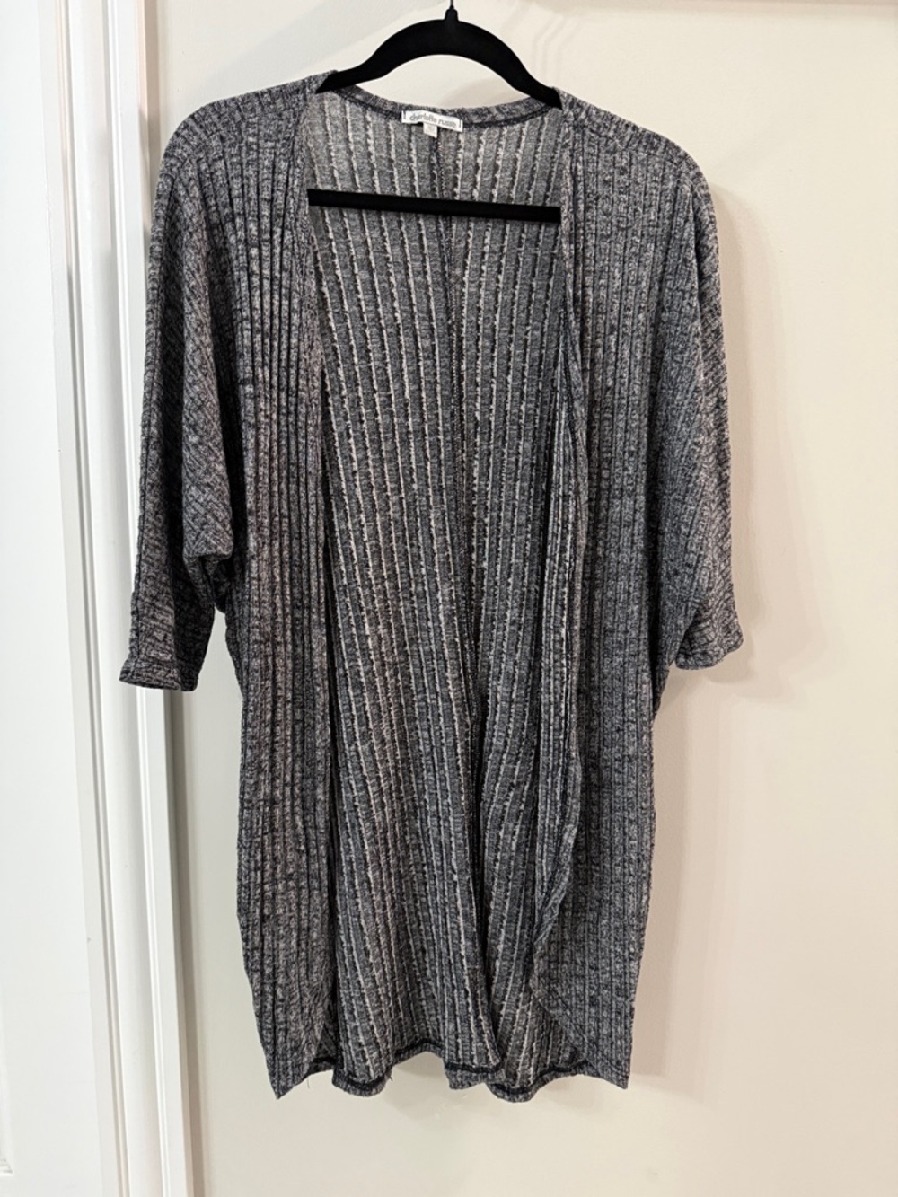 Charlotte Russe Heather Gray Ribbed Open-Front Cardigan